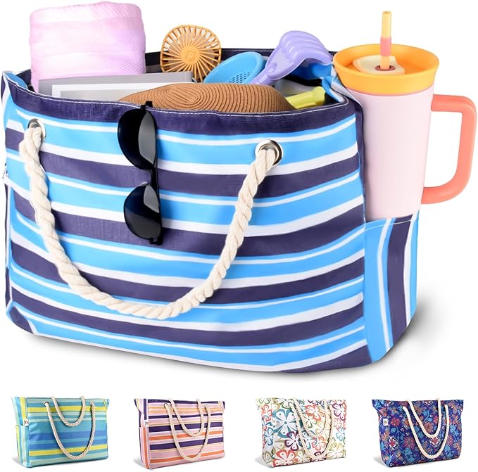 CaCTOUR Large Beach Bag Women,Beach Bags Waterproof Sandproof with Zipper Wet Pocket,Beach Tote Pool Bag for Swim Gym Travel