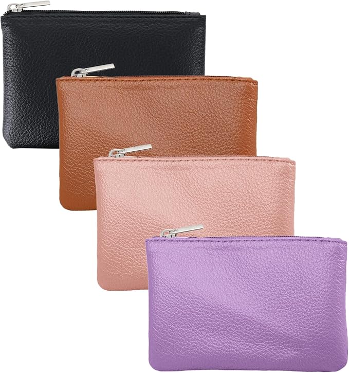 4 Pack Leather Zipper Coin Purse, Portable PU Leather Coin Purse,Mini Coin Pocket Pouch Change Holder, Coin Pouch with Zip...