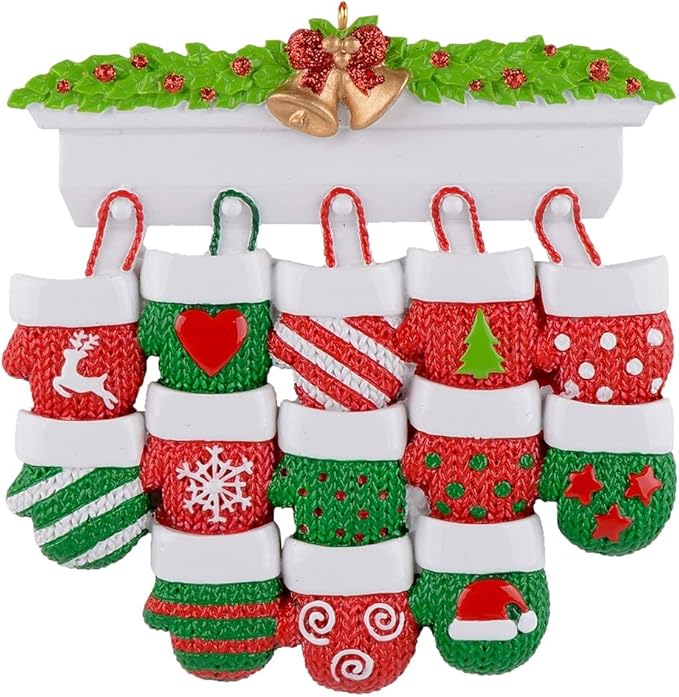 MAXORA Personalized Mitten Family of 13 Christmas Tree Ornament 2025 Family Tradition Christmas Keepsake Gift Collection f...