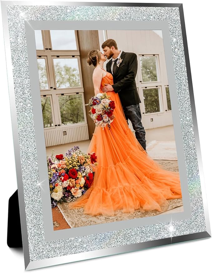 AYANICA Glass Photo Frame 4x6 5x7 6x8 inch High Definition Vertical Horizontal Display Diamond Shiny Desk Table Shelf Wedd...