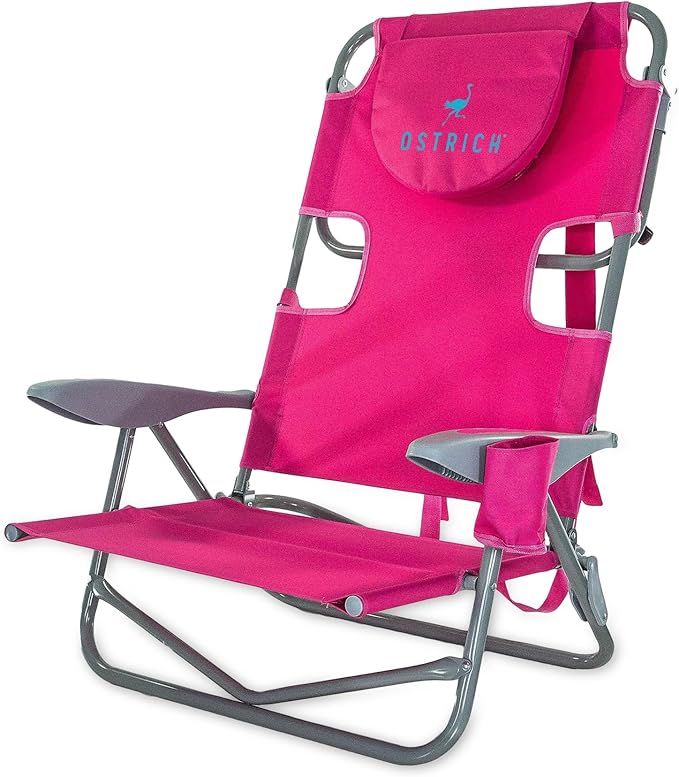 Ostrich the Heavy-Duty Backpacker, Portable Beach Chair with Face Hole, Adjustable Lounge Chair with Face Opening, Cup Hol...