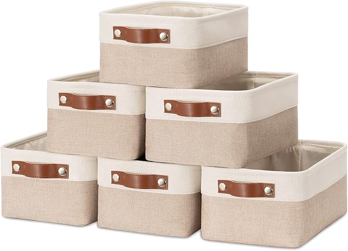 HNZIGE Small Fabric Baskets for Organizing(6 pack) Collapsible Storage Baskets for Shelves, Closets, Laundry, Nursery, Dec...