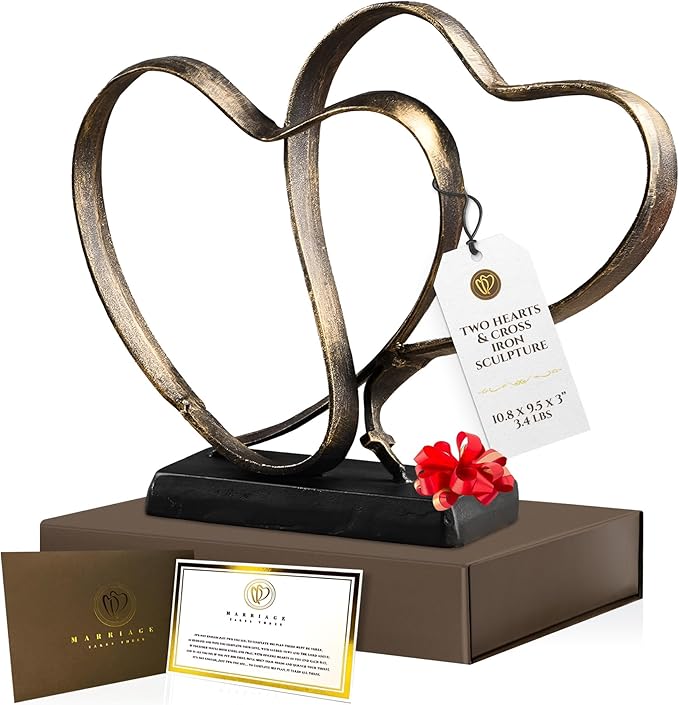 DCAPILLA Wedding Anniversary Couples Gift - Two Hearts and Cross Iron Sculpture, Heart Decoration Gift for Her and Him, 1s...