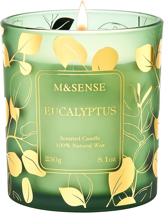 M&SENSE Eucalyptus Vegan Soy Candles, 8.1oz 42-Hour Slow Burning Non Toxic, Winter Aromatherapy Candle for Relaxing Calmin...