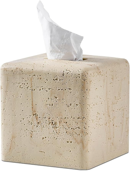 Natural Travertine Textures Tissue Box Cover Square for Home Decor,Resin Heavy Tissue Box Holder for Bathroom Countertop,T...