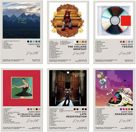 TUOCYERD Kanye West Poster Set of 6 Album Cover Posters Music Posters for Room Aesthetic Music Album Wall Art for Teens Ro...