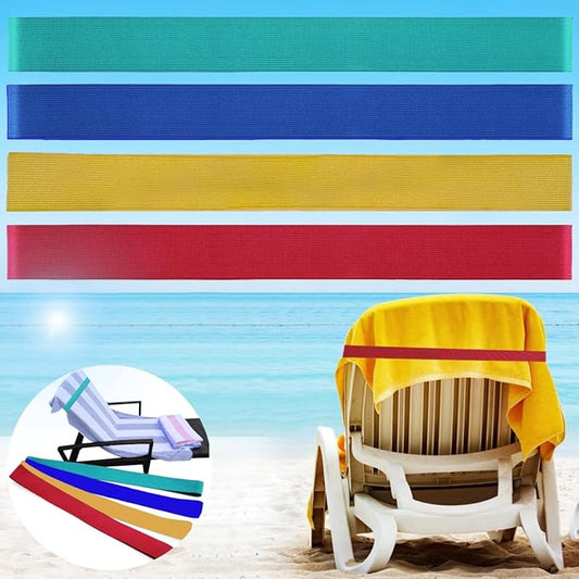 Tlowesng Beach Towel Bands (4 Pack), Beach Chair, Pool Chairs & Cruise Ship Essentials, Windproof Towel Clips (4 Mix)