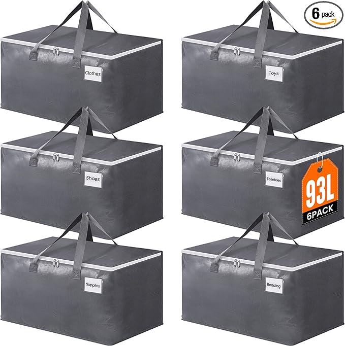 BlissTotes Large Moving Bags, Storage Bags with Zippers, Handles Moving Supplies with lids, Heavy Duty Totes for Storage B...