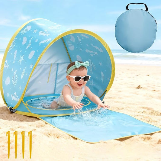 3-in-1 Baby Beach Tent, Pop-Up Baby Pool Tent with UPF 50+ Sun Protection, Portable Sun Shelter for Infants and Toddlers O...