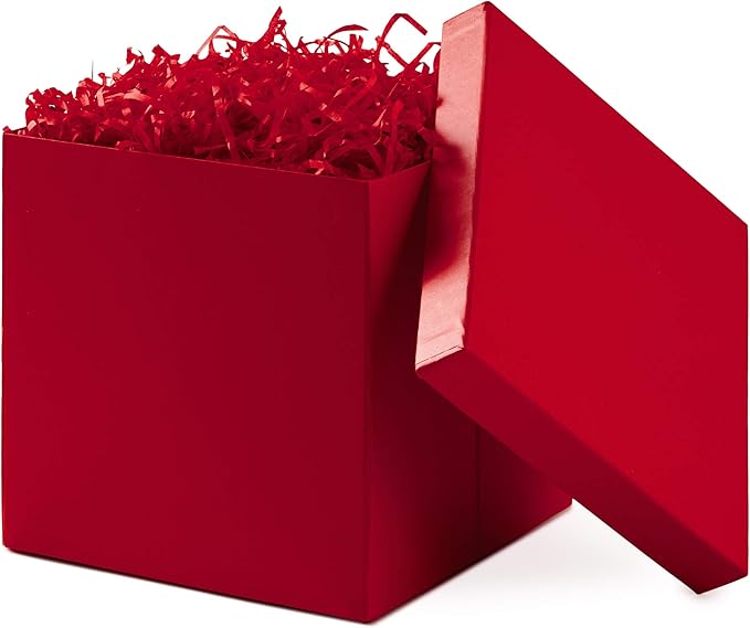 Hallmark Medium Gift Box with Lid and Shredded Paper Fill (Red 7 inch Box) for Birthdays, Graduations, Anniversaries, Chri...