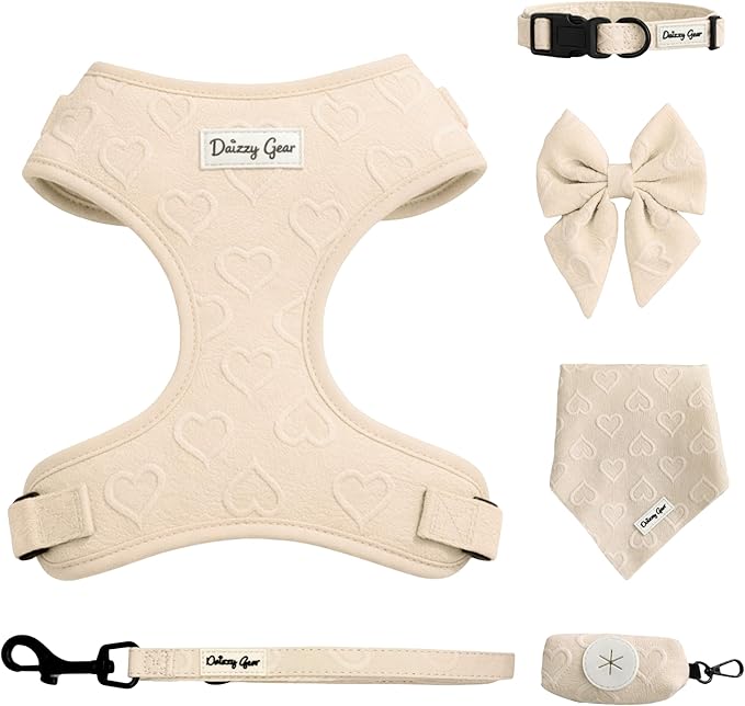 Large Dog Harness Set – Cute No Pull, All Weather, Breathable Harness and Leash Set with Collar, Bandana, Sailor Bow & Poo...