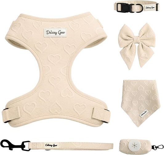 Large Dog Harness Set – Cute No Pull, All Weather, Breathable Harness and Leash Set with Collar, Bandana, Sailor Bow & Poo...