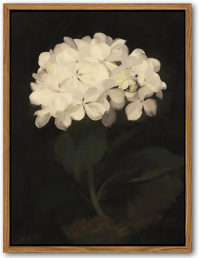 Framed Wall Art for Living Room – Vintage White Hydrangea Oil Painting Canvas Prints, Aesthetic Bedroom Wall Art, Kitchen ...