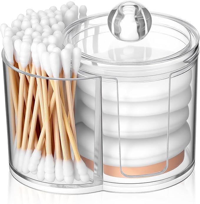 Gsbnjuy Cotton Swab Holder Dispenser Dual-Compartment Cotton Organizer Clear Vanity Canister with Removable Dustproof Lid ...