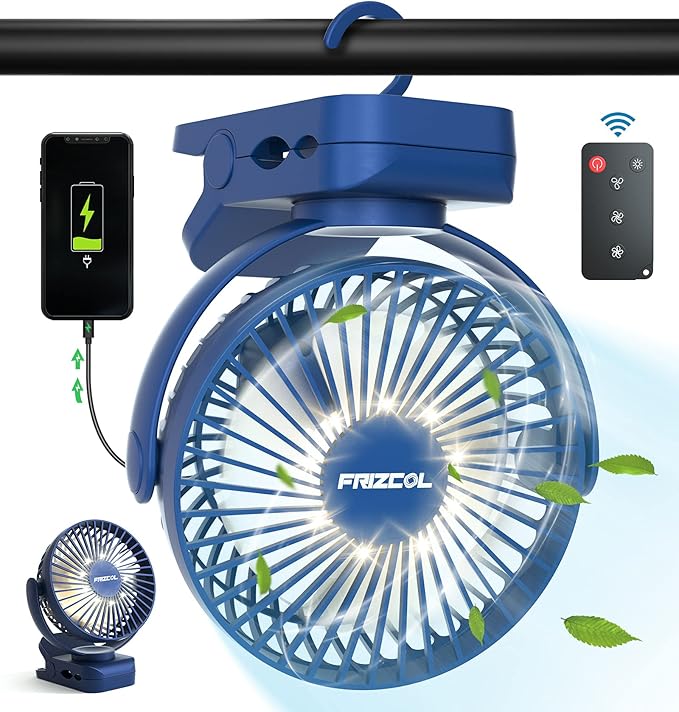 Clip on Fan 65 Hours Portable Desk Fan Rechargeable with LED Lights & Hooks 12000 Capacity Battery Operated Fan with Clips...