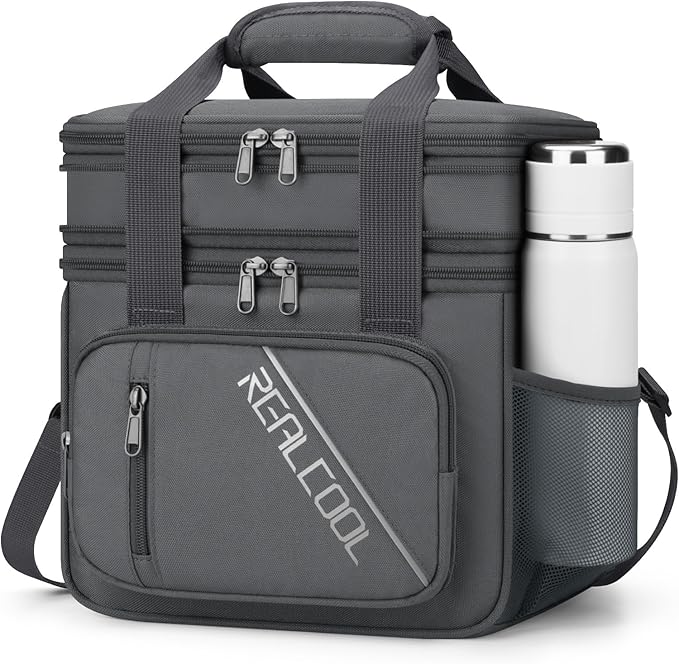 RealCool Lunch Bag, Insulated Lunch Box for Men Women, Double Deck Leakproof Soft Cooler Bag with Adjustable Strap, Reusab...