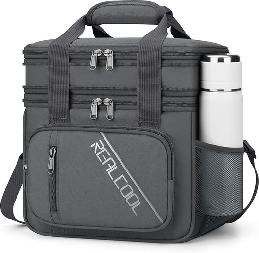 RealCool Lunch Bag, Insulated Lunch Box for Men Women, Double Deck Leakproof Soft Cooler Bag with Adjustable Strap, Reusab...