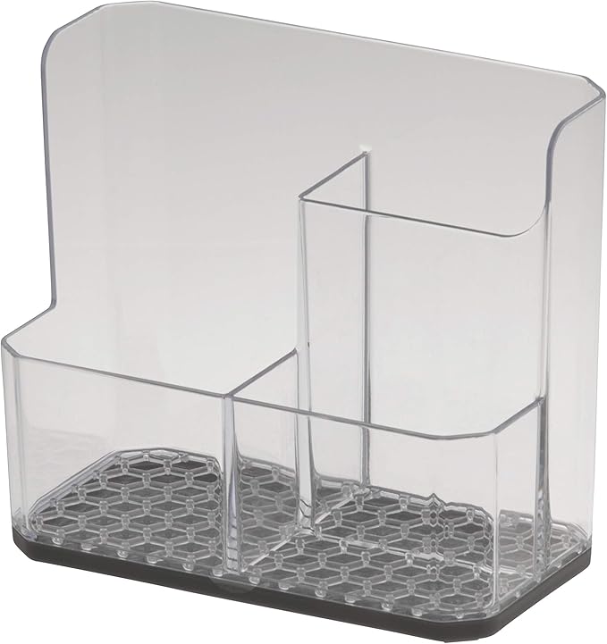 Spectrum Sponge and Brush Holder for Kitchen Sink Storage, Hexa Quick-Dry Organizer with 3 Compartments, Removable Base Si...