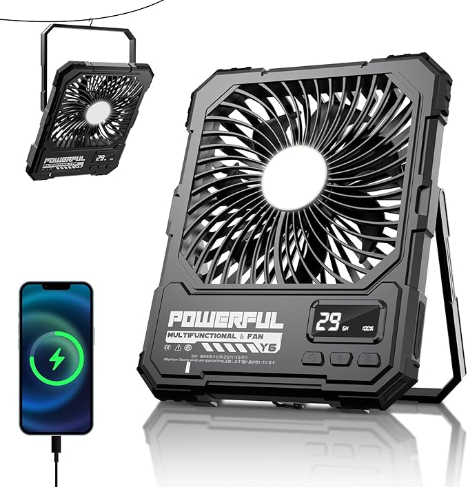 TYJONX 20000mAh Portable Travel Fan For Cruise, Ventilador Rechargeable Fan With Light,USB Rechargeable Camping Fan For Tr...