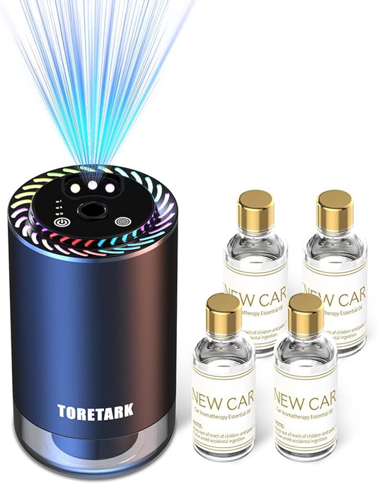 Smart Car Air Freshener with Star Light & Diffusers Oil Refills, Auto On/Off Aroma Diffuser, 3 Adjustable Mist Modes Recha...