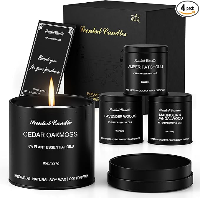 HOMAMAMOON Scented Candles for Men 4 Pack x8oz, Luxury Soy Wax Aromatherapy Candles, Strong Masculine Scents, Long Lasting...