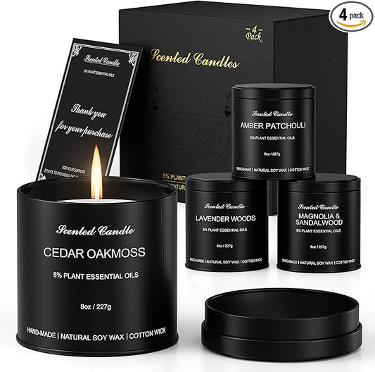 HOMAMAMOON Scented Candles for Men 4 Pack x8oz, Luxury Soy Wax Aromatherapy Candles, Strong Masculine Scents, Long Lasting...