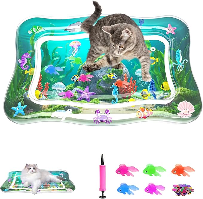 Interactive Cat Toy for indoor Cats, Upgraded Cat Water Mat with Fish, Thickened 0.7mm Cooling & Heating Water Bed Pad, En...