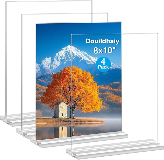 Douildhaiy Acrylic Picture Frames 8x10 inches, 4 Pack Clear Plastic Picture Frames Holder Standing,8x10 Double Sided Pictu...