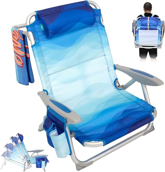 #WEJOY Beach Chair for Adults, Reclining Adjustable Position, Lay Flat Lightweight Folding Portable Aluminum Chair with Ba...