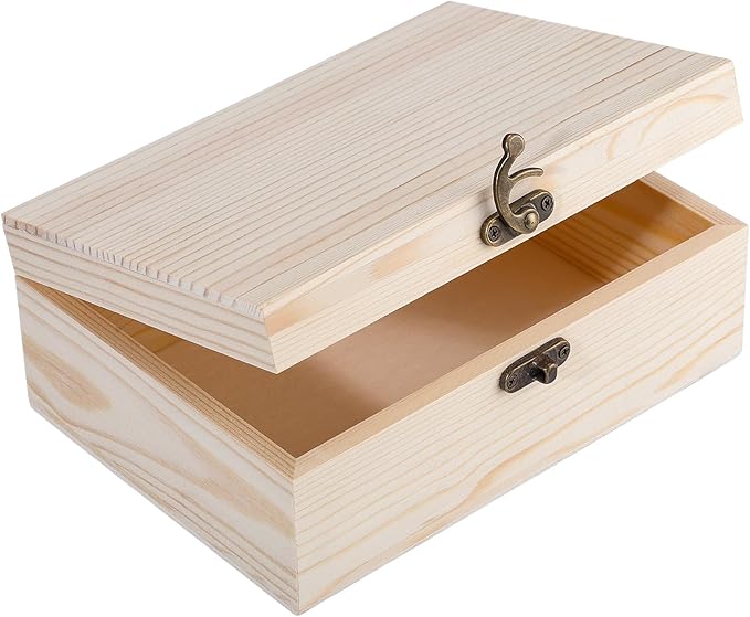 WSICSE Unpainted Wood Box with Hinged Lid - 7.1"x5.1"x2.8" for Crafts DIY Storage Jewelry & Gift Box and Hobby Organization