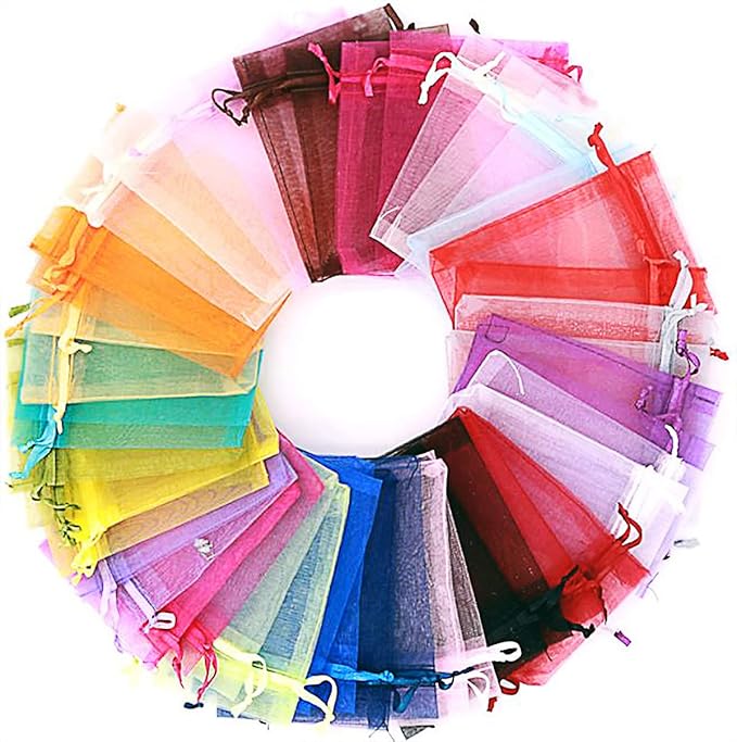 Organza Bags 100Pcs 4x4.72 inch, Drawstring Organza Jewelry Pouches Wedding Party Christmas Favor Gift Bags, for Festival,...