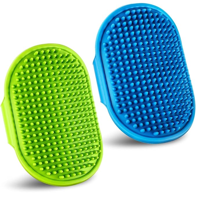 Kwispel Dog Grooming Brush, Pet Shampoo Bath Brush Dog Grooming Shedding Brush Soothing Massage Rubber Comb with Adjustabl...