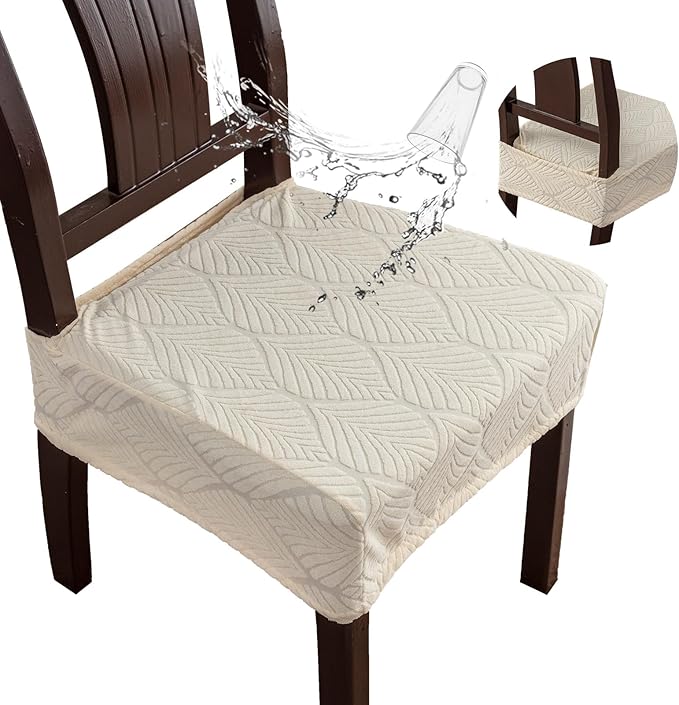 YUEANG Removable Washable Dining Chair Seat Covers Set of 4,Stretch Jacquard Chair Seat Cushion Protector Slipcovers, Rear...