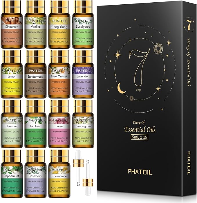 PHATOIL 15PCS Essential Oils Gift Set - Premium Quality 100% Natural Pure Essential Oils for Aromatherapy Diffuser Yoga Ho...
