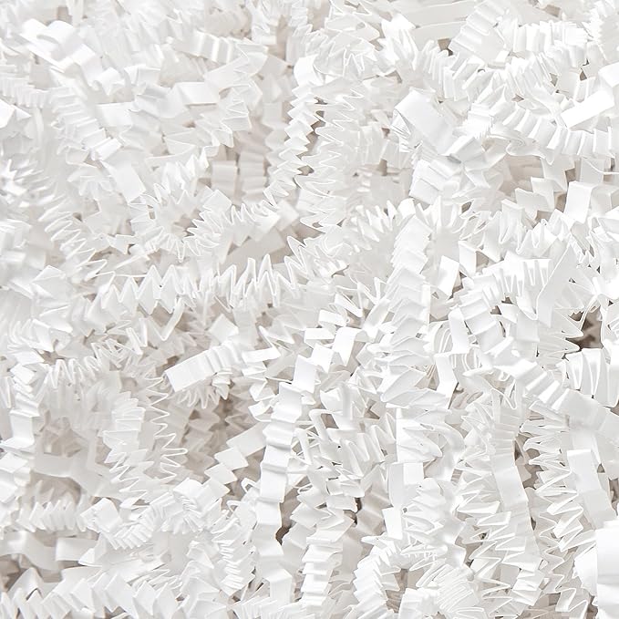 Mefleet 1 LB Crinkle Cut Paper Shred Filler White Crinkle Shredded Paper for Gift Box - Gift Basket Bag Filler - Grass Cus...