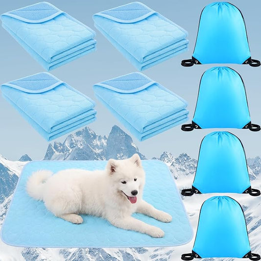 Chunful 4 Pack Pet Cooling Mat for Dogs and Cats, Summer Washable Dog Cooling Pad with Non-Slip Bottom & Storage Bags, Fol...