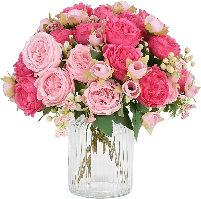 MARTINE MALL 2 Packs Peonies Artificial Flowers, Mixed Pink Artificial Peonies, Silk Peonies Flowers Fake Peonies Artifici...