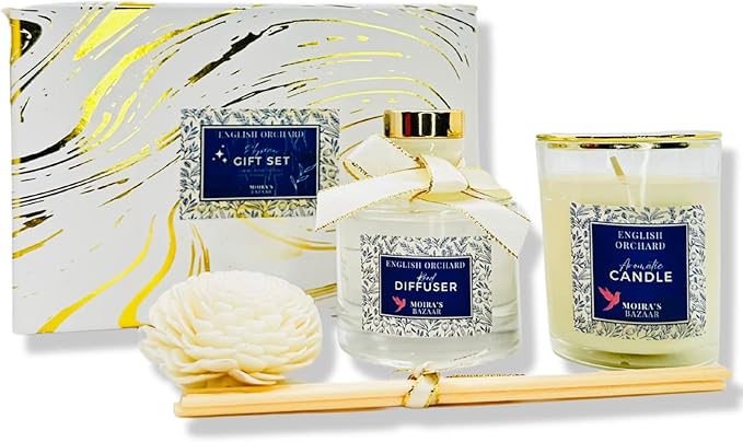 Moira's Bazaar Elysian Essence Aromatherapy Gift Set – Luxury Candle and Flower Reed Diffuser – Perfect Scented Gift for W...