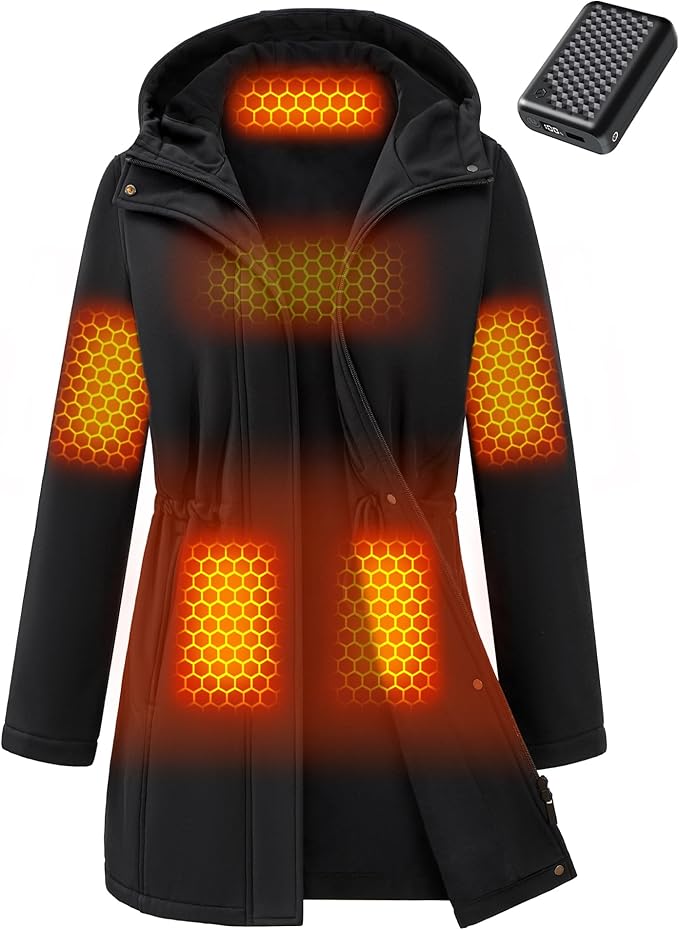 Wulcea Graphene Heated Softshell Jacket for Women 12V Fast Charge 18400mAh Large Capacity