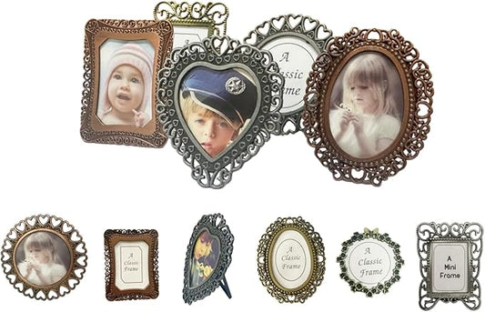 Pofectsty 6 Pcs One-Inch Vintage Picture Frame,1"x1.5" Irregular Size Assorted Colors Tiny Metal DIY Photo Frames (Random ...