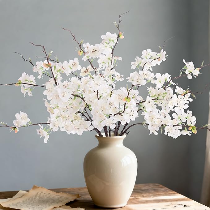 INXUGAO 12 PCS Faux Cherry Blossom Branches Decor 18.11 Inch Fake Artificial Cherry Flowers for Home Indoor Decoration Vas...