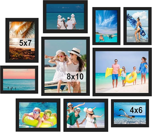 BESCRCL 10 Pack Picture Frames Collage Wall Decor, Gallery Wall Frame Set for Tabletop or Wall Mounting Display, Multi Siz...