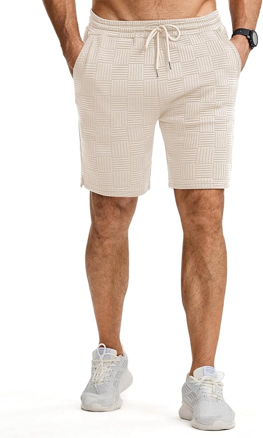 JMIERR Men's Shorts Casual Stretch Solid Short Elastic Waist Drawstring Lightweight Textured Summer Shorts