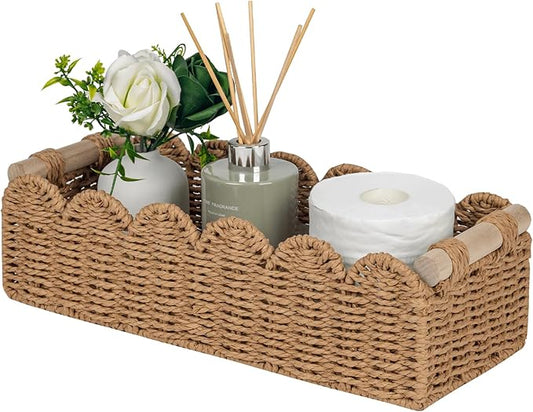 CubesLand Paper Rope Scalloped Edge Toilet Paper Storage Basket, Small Living Room, Bedroom Decor Baskets for Over Toilet ...
