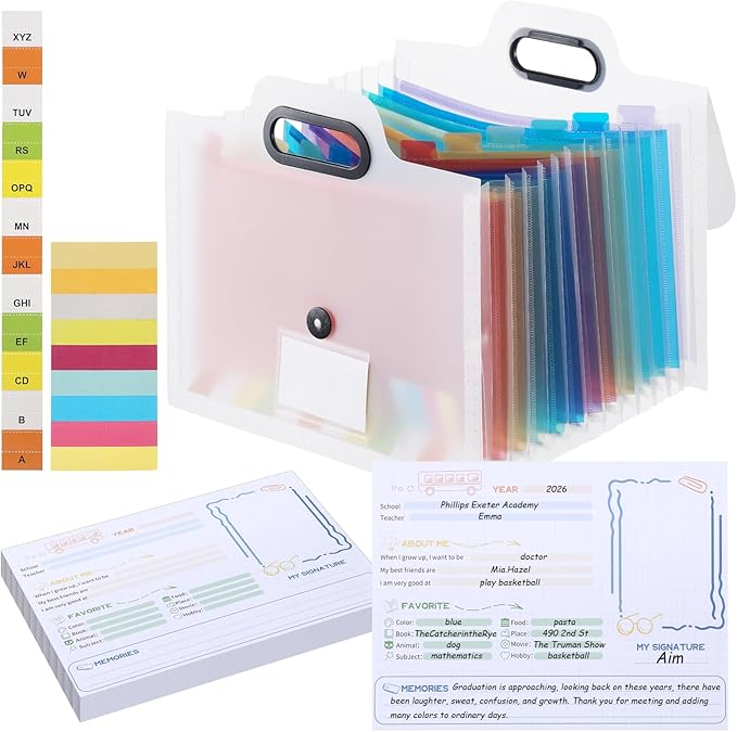 School Memory Box School Years Organizer Kit with 30 Writable Sheets Memory Book Photo Album Keepsake Box for Storing Memo...