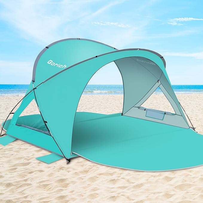 Gorich Beach Tent Sun Shelter with UPF50+ UV Protection for 1-2/3/4-5/6-7 Person, Lightweight & Portable Beach Shade Canop...