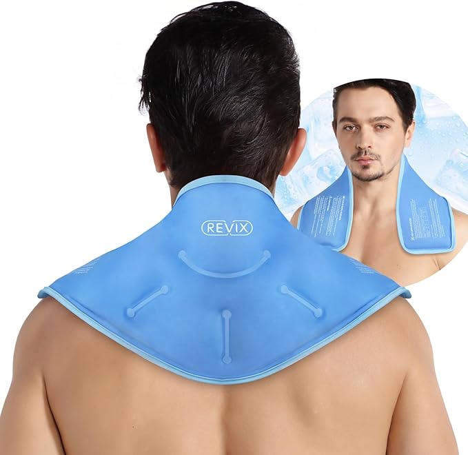 REVIX Neck Ice Pack Wrap – Reusable Hot Cold Gel Pack for Neck and Shoulder, Large Flexible Design with Soft Plush Lining,...