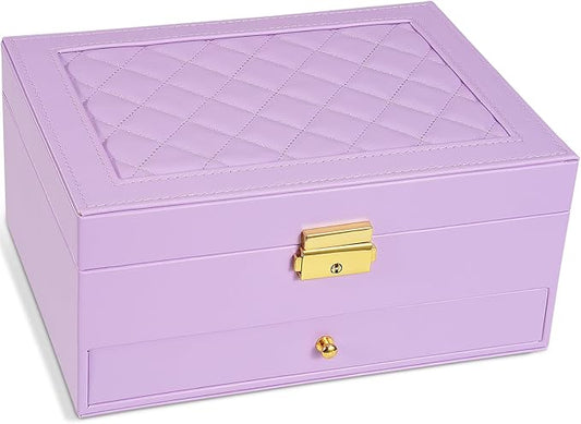 Unimoly 2-Layer Jewelry Box for Women Girls, Jewelry Organizers and Storage with Removable Jewelry Tray, Vintage Quilted T...