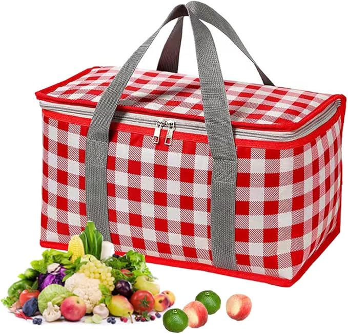 Insulated Picnic Cooler Bag - Zippered Top, Keeps Hot or Cold - Perfect for Picnics, Beach, Food Delivery & Outdoor (13.8x...