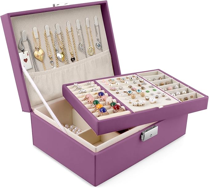 Homeanda Jewelry box 2 layer Jewelry box Leather Jewelry boxes for Women Girls Teens Jewelry organizer box Jewelry Storage...